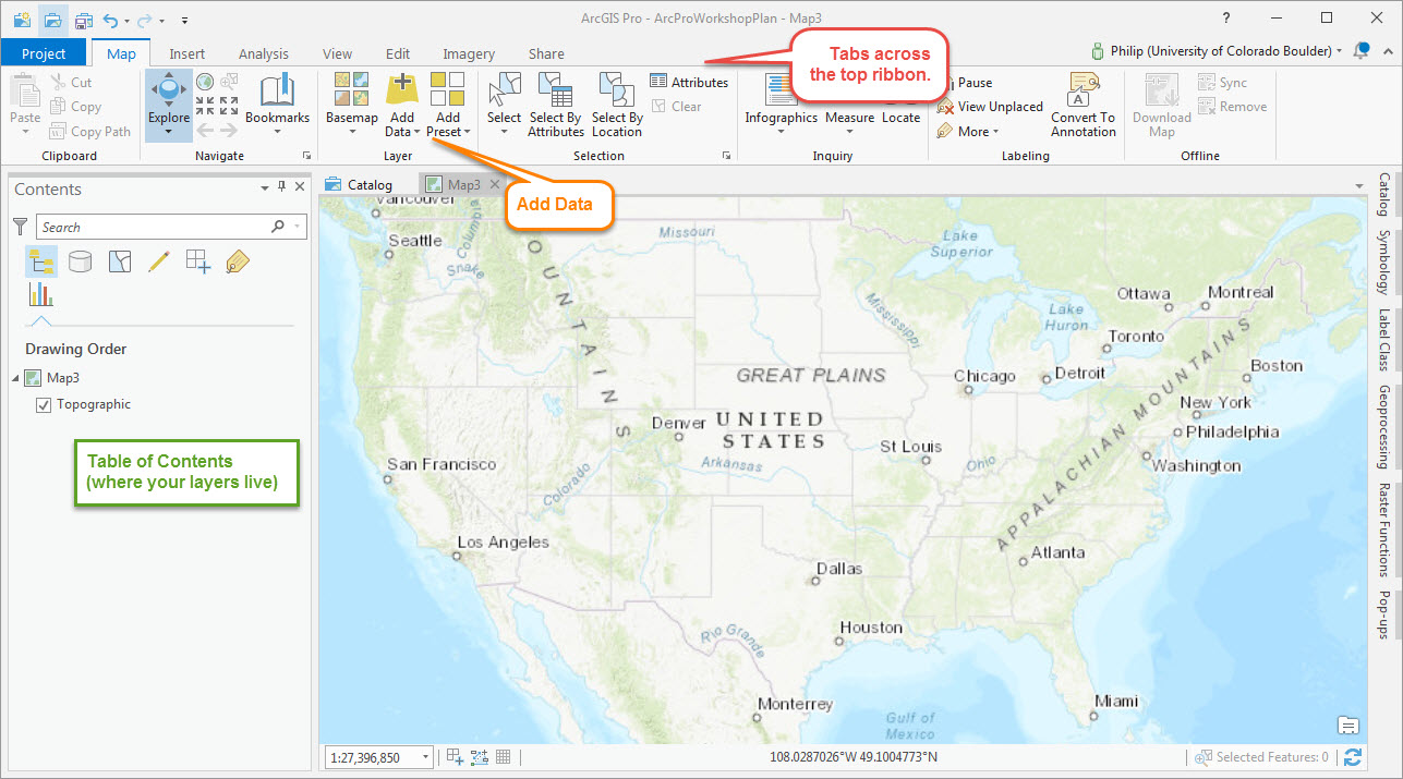 The ArcGIS interface