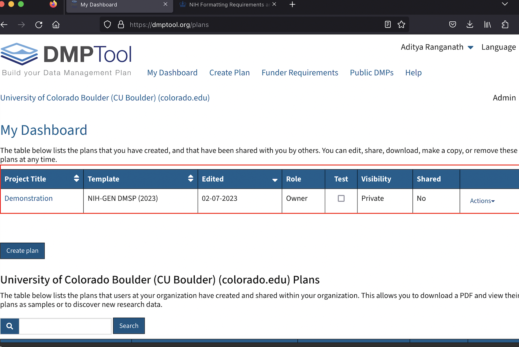 Access plan from dashboard to make revisions