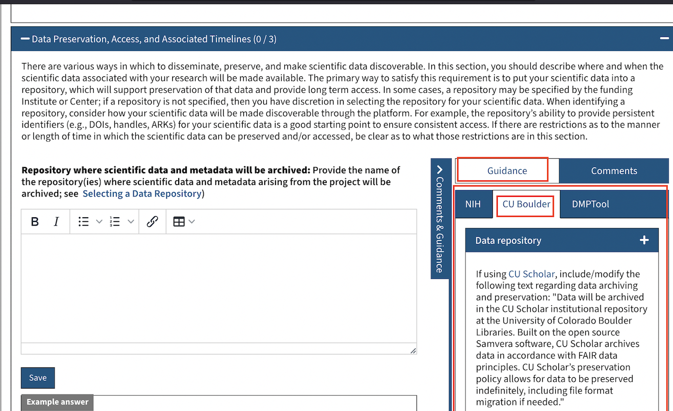 Completing an individual section within the 'Write Plan' tab